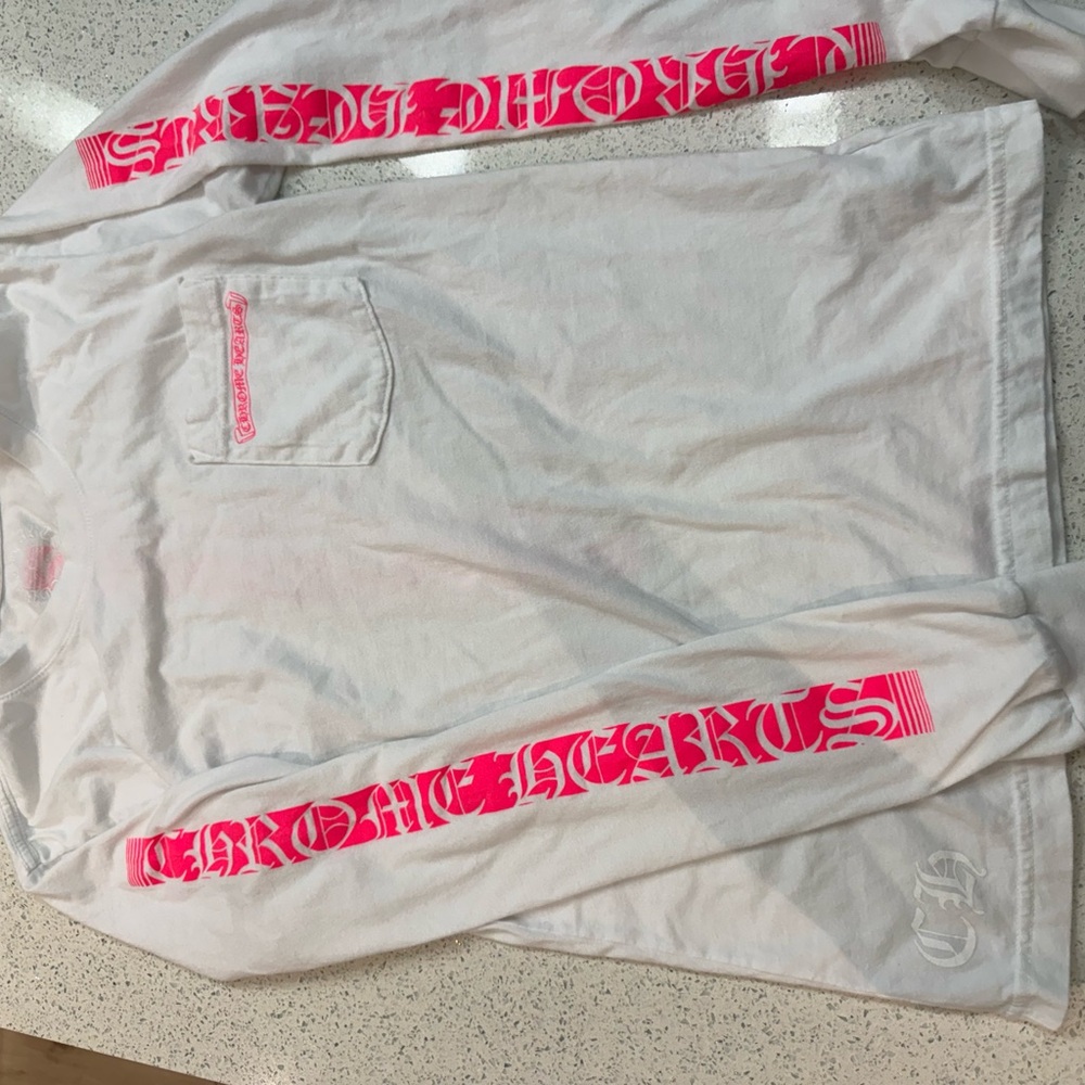 Chrome Hearts White Shirt with Pink Logo